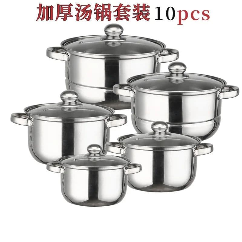 image-Stainless Steel Cookware Set 10-Piece with Glass Lids