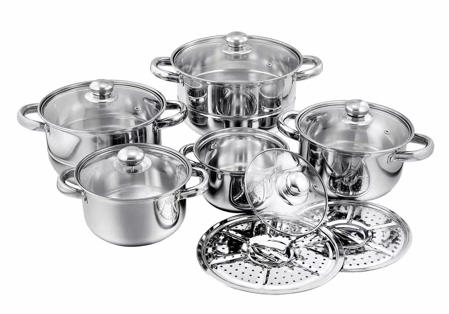 image-Stainless Steel Cookware Set 10-Piece with Glass Lids