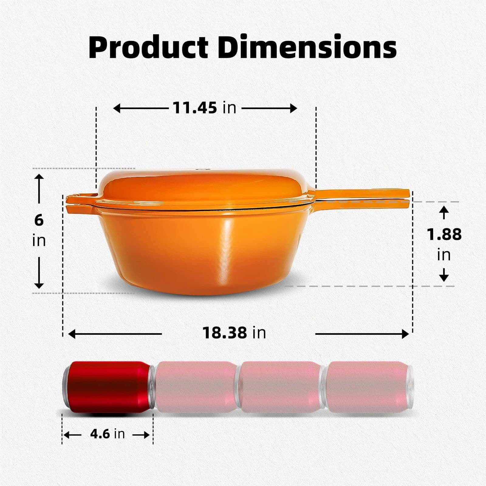 image-6.5QT Orange Cast Iron Dutch Oven with Lid
