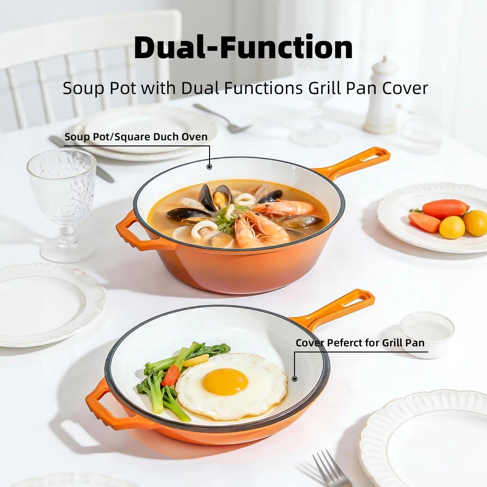 image-6.5QT Orange Cast Iron Dutch Oven with Lid