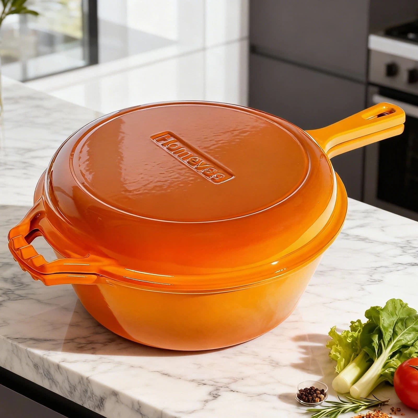 image-6.5QT Orange Cast Iron Dutch Oven with Lid
