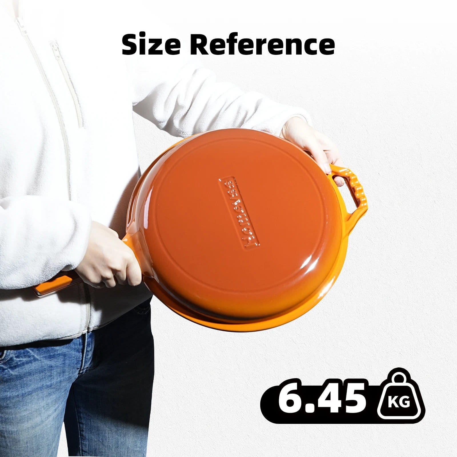 image-6.5QT Orange Cast Iron Dutch Oven with Lid