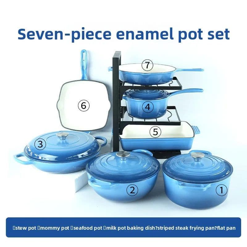 image-Mochoo 7-Piece Enamel Cast Iron Cookware Set
