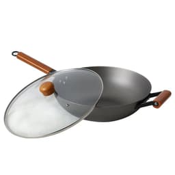 image-JIAHE Cast Iron Non-Stick Wok JHW-NCWT01 Glass Lid