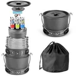 image-Aluminum Camping Cookware Set with Frying Pan & Kettle