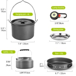 image-Aluminum Camping Cookware Set with Frying Pan & Kettle