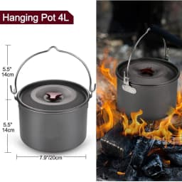 image-Aluminum Camping Cookware Set with Frying Pan & Kettle