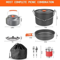 image-Aluminum Camping Cookware Set with Frying Pan & Kettle
