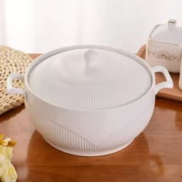 image-LOVFE High Quality Kitchen Cookware with Double Handle Classic Design Custom White Porcelain Soup Pot