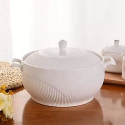 image-LOVFE High Quality Kitchen Cookware with Double Handle Classic Design Custom White Porcelain Soup Pot