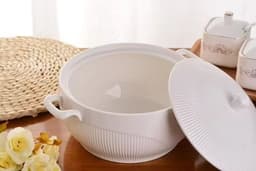 image-LOVFE High Quality Kitchen Cookware with Double Handle Classic Design Custom White Porcelain Soup Pot