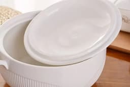 image-LOVFE High Quality Kitchen Cookware with Double Handle Classic Design Custom White Porcelain Soup Pot
