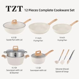 image-Hot-selling White Wok Set with Composite Multi-Layer Bottom Modern Design Aluminum Kitchen Cookware