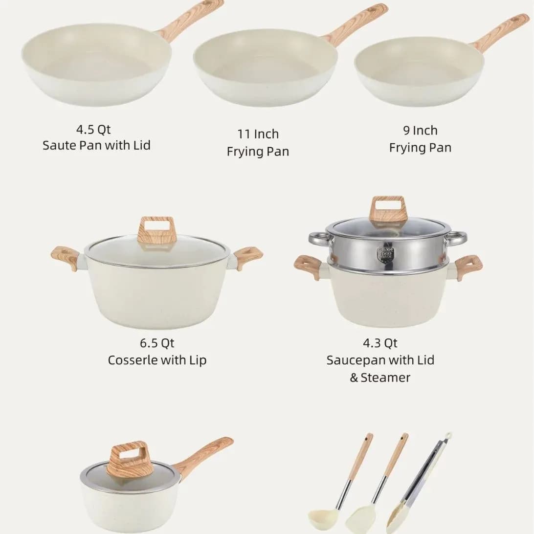 image-Hot-selling White Wok Set with Composite Multi-Layer Bottom Modern Design Aluminum Kitchen Cookware