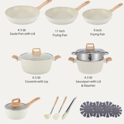 image-Hot-selling White Wok Set with Composite Multi-Layer Bottom Modern Design Aluminum Kitchen Cookware