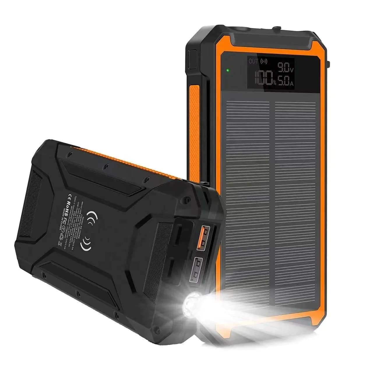 image-2025 Best Selling Fast Charging Waterproof Solar Power Bank 30000mAh 10W Wireless Charge Battery Watt LED DisplayFlashlights