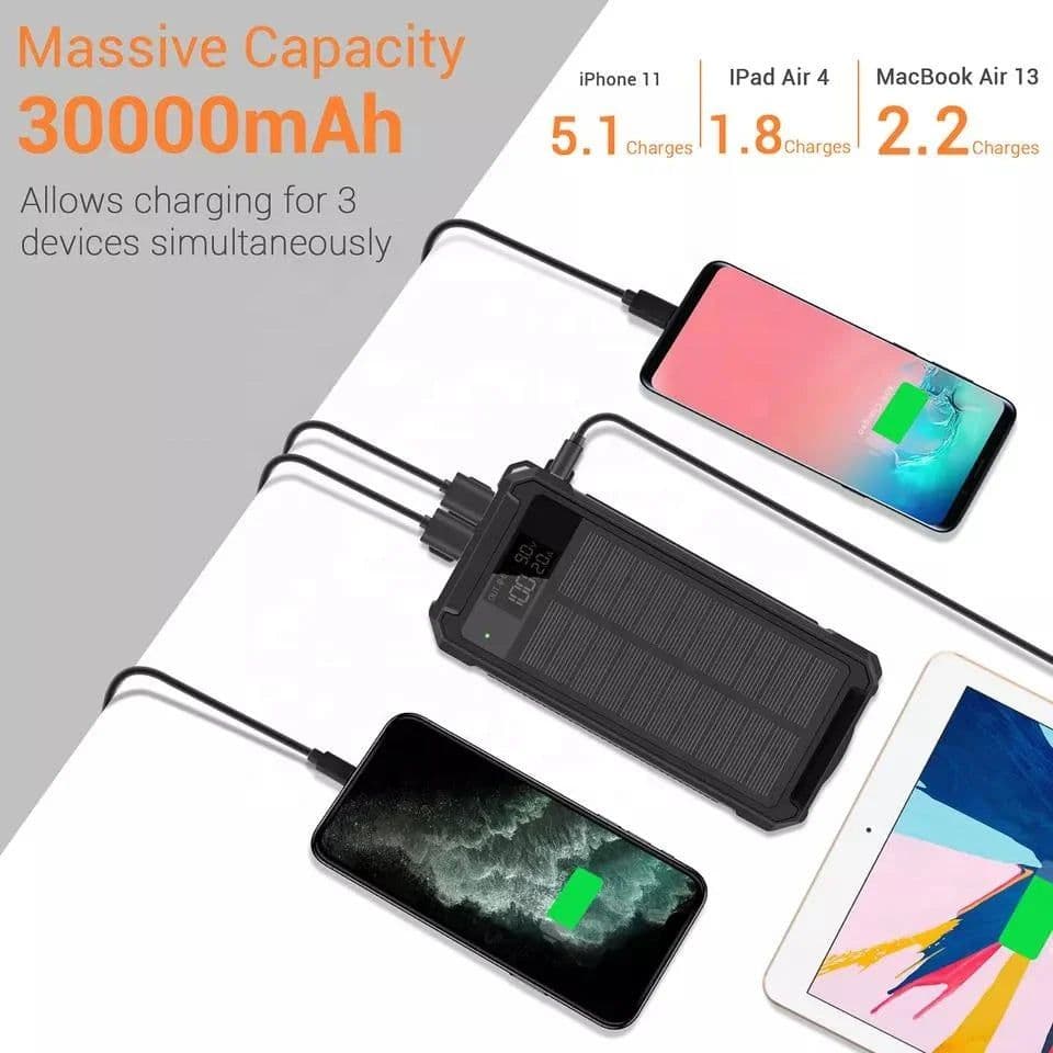 image-2025 Best Selling Fast Charging Waterproof Solar Power Bank 30000mAh 10W Wireless Charge Battery Watt LED DisplayFlashlights