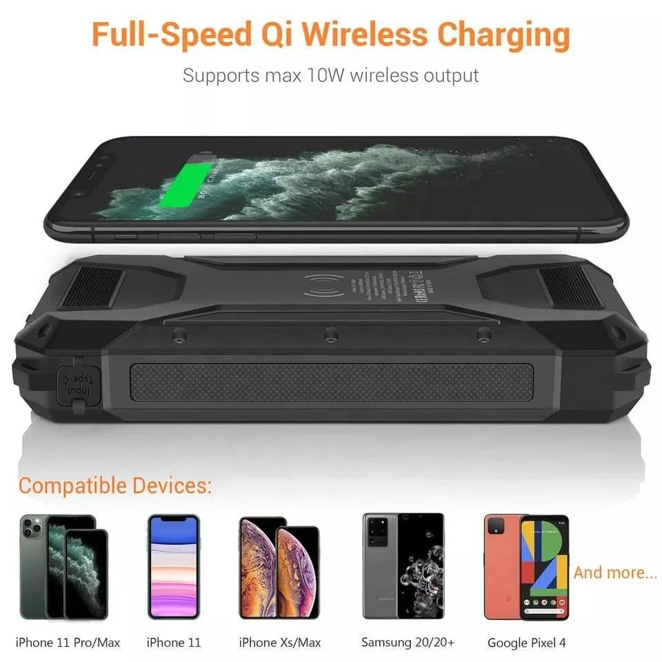 image-2025 Best Selling Fast Charging Waterproof Solar Power Bank 30000mAh 10W Wireless Charge Battery Watt LED DisplayFlashlights