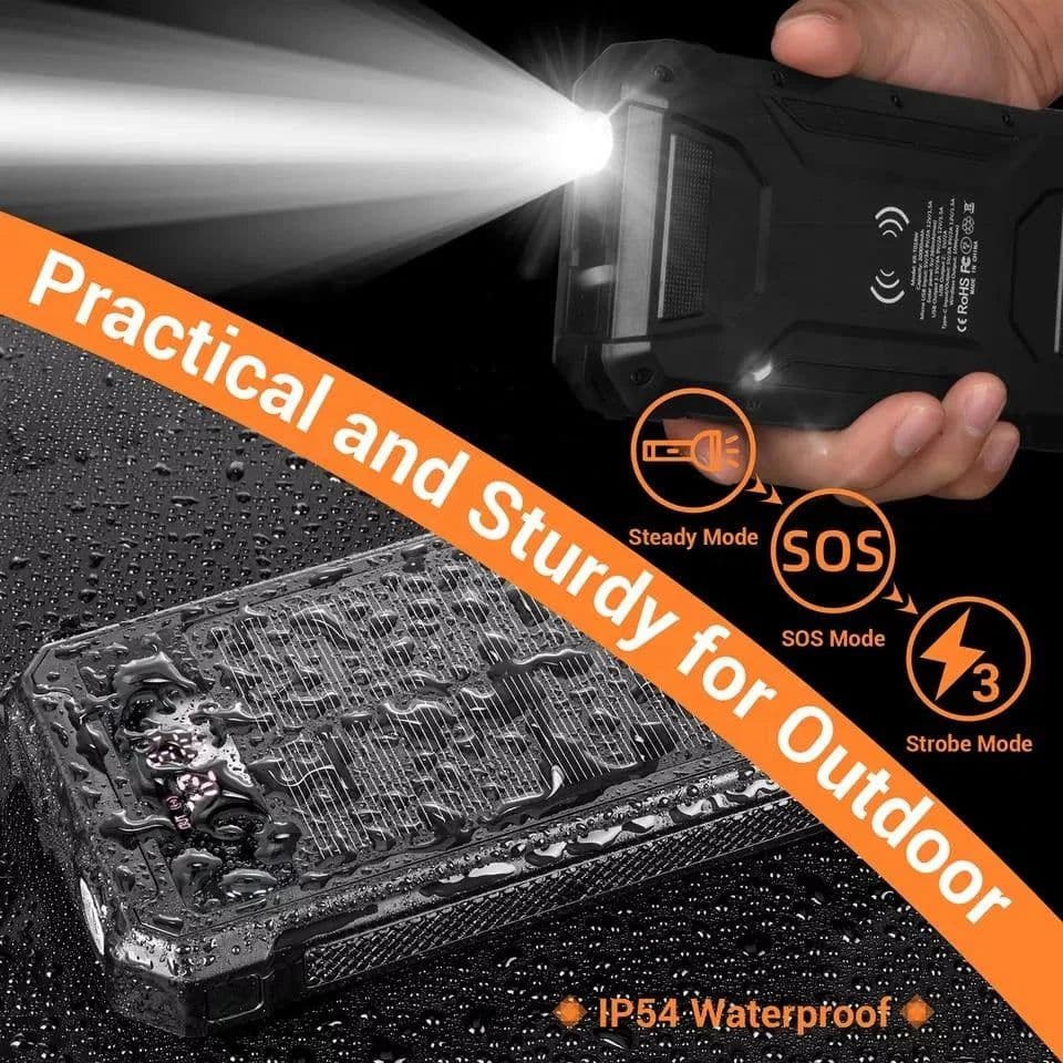 image-2025 Best Selling Fast Charging Waterproof Solar Power Bank 30000mAh 10W Wireless Charge Battery Watt LED DisplayFlashlights