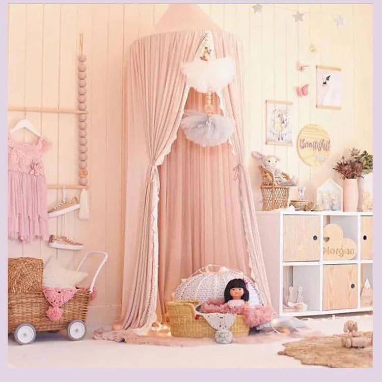 image-High Quality KAMIMI Kids' Bedding Lace Chiffon Bed Cover Canopy Mosquito Net Soft Toy Design 60cm Diameter 240cm Height for
