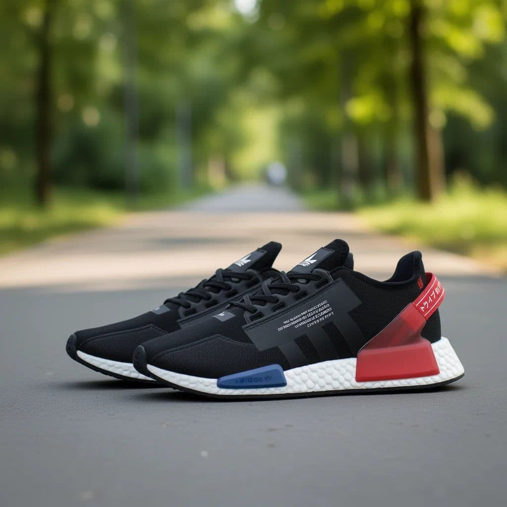 image-For for R1 V2 Men's Running Shoes Black Red Mesh Upper Rubber Outsole EVA Midsole GY6162 Spring Season
