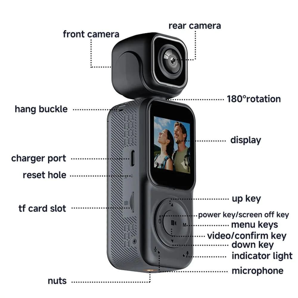 image-Mini HD 4K Body Camera Dual Lens, WiFi Connected Sports & Vlog Camera with Infrared Night Vision