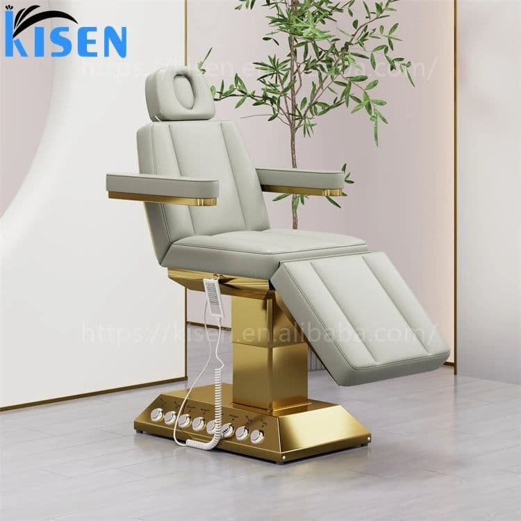 image-Kisen Modern New Green Medical Treatment Massage Table Cosmetic Spa Bed Electric 3 4 Motor Facial Beauty Salon Lash Bed for Sal
