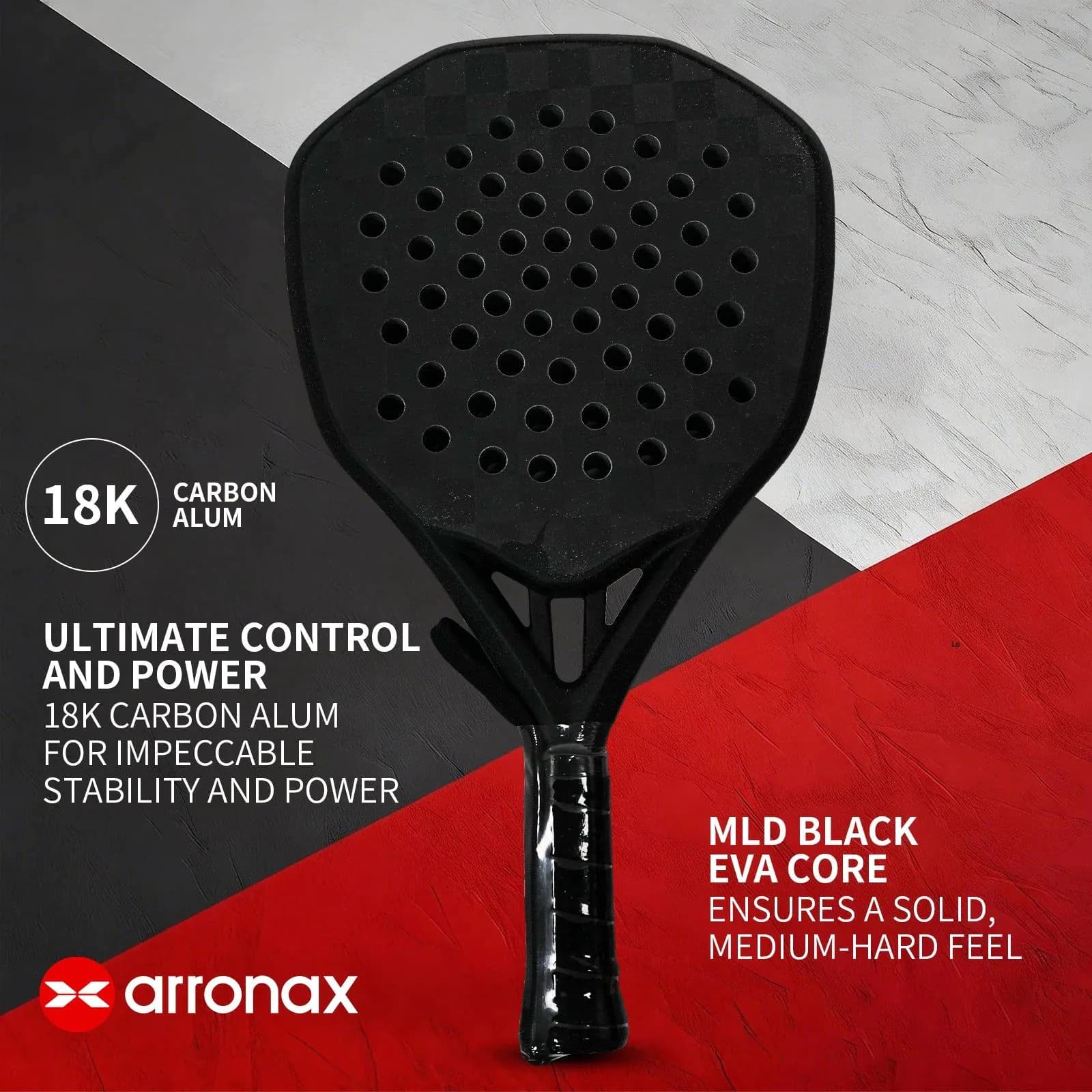 image-Premium Arronax 18K Carbon Padel Racket MLD Black EVA Core Professional Padel Racket with High Control and Power Performance