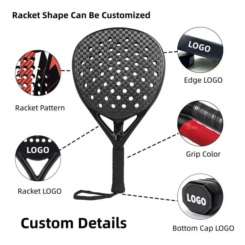 image-Customizable Printed Logo Padel Racket Carbon Fiber 24k18k EVA Elastic Memory Foam Core Beach Tennis Racket PD0007 320g