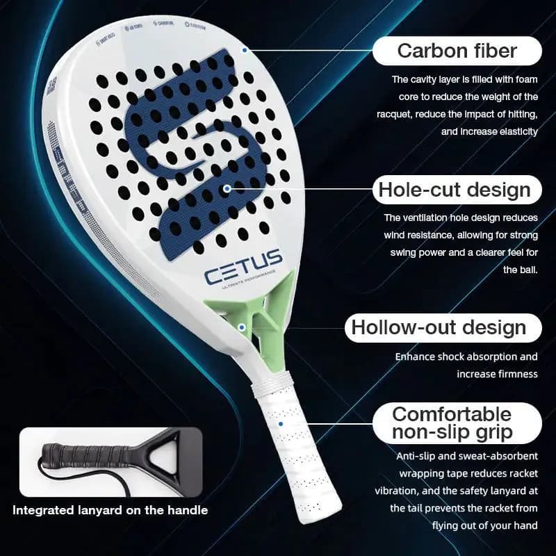 image-Super Power Blue Carbon Fiber Polyester 3D Surface 38mm 360g Shock Resistant High Strength OEM & ODM Padel Racket