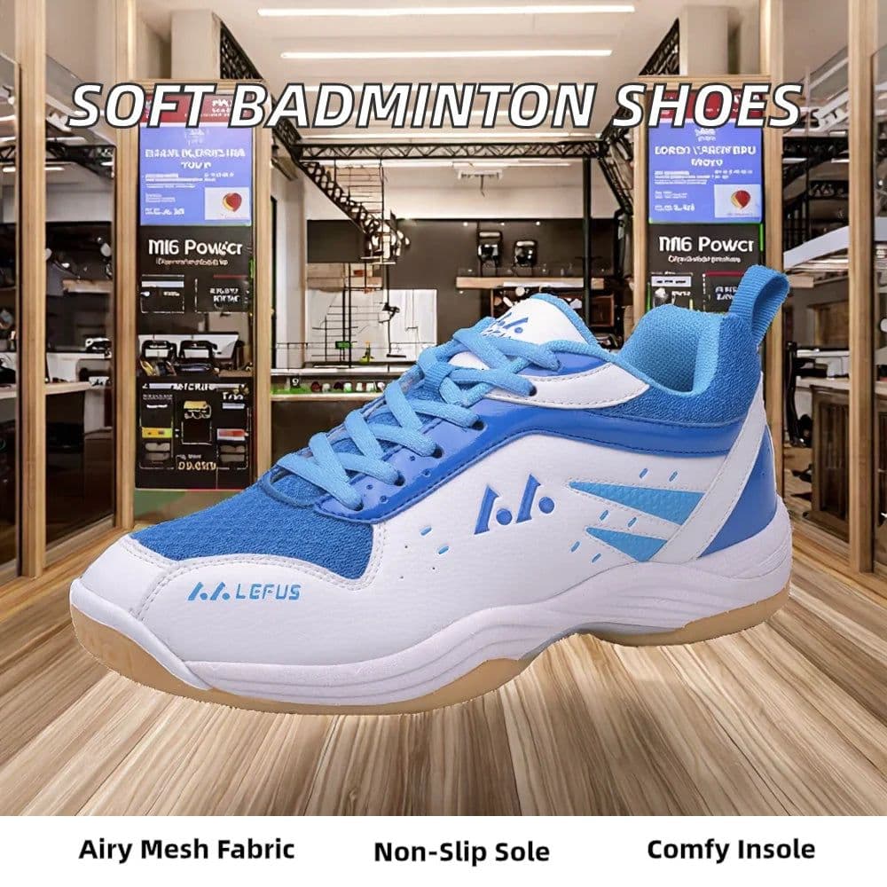 image-Comfortable Anti-Slip Indoor Badminton Padel Shoes Soft Breathable Mesh Genuine Leather Upper Spring Summer Unisex