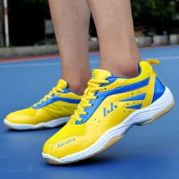 image-Comfortable Anti-Slip Indoor Badminton Padel Shoes Soft Breathable Mesh Genuine Leather Upper Spring Summer Unisex
