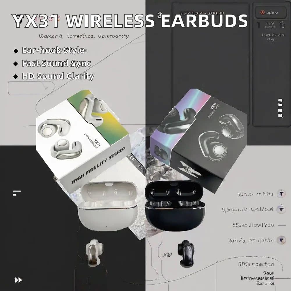 image-YX31 Open Audio Technology Sports Earbuds Non-In-Ear LED Ear Clip Wireless Earphones with Low Latency Lossless HD Sound Quality