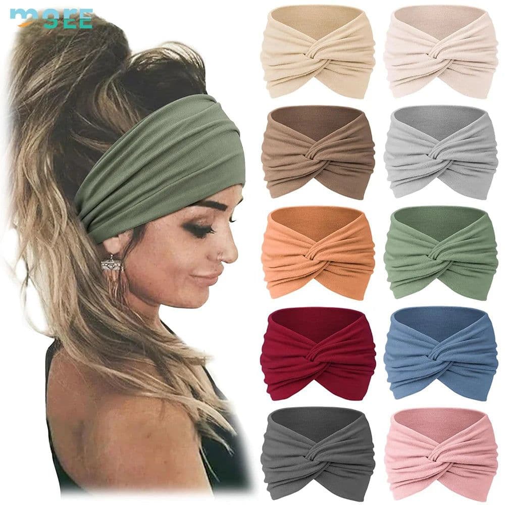 image-SeeMore Customizable Women Sports Entertainment 10 PCS Extra Wide Turban African Style Hair Wrap Head Bands