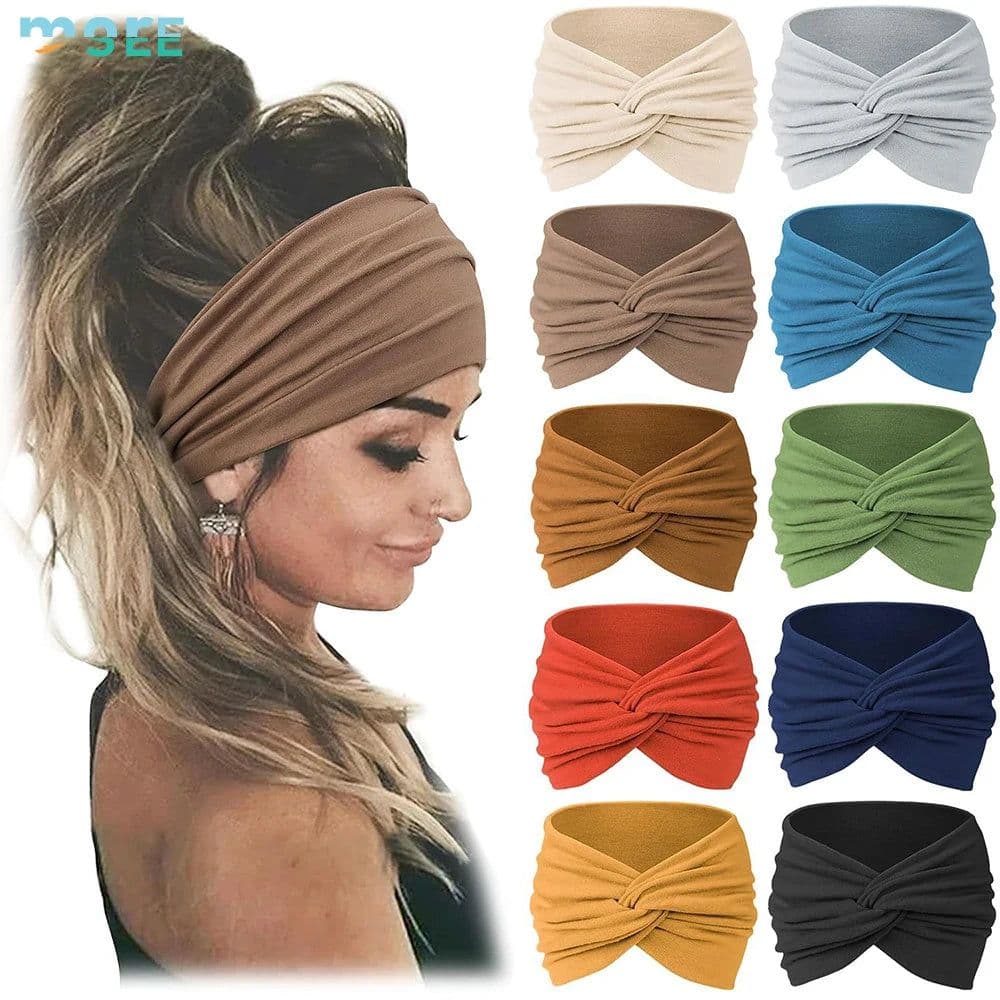 image-SeeMore Customizable Women Sports Entertainment 10 PCS Extra Wide Turban African Style Hair Wrap Head Bands