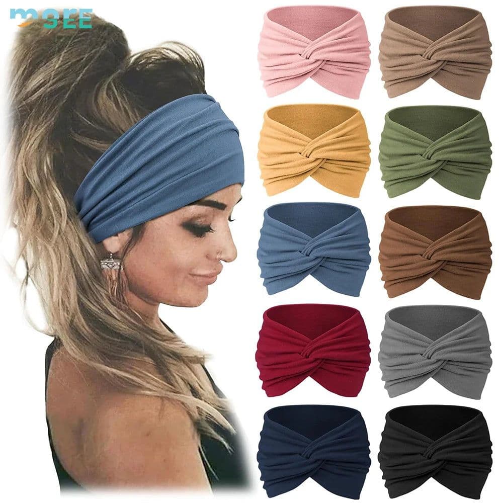image-SeeMore Customizable Women Sports Entertainment 10 PCS Extra Wide Turban African Style Hair Wrap Head Bands