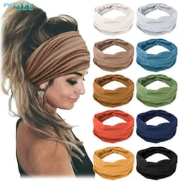 image-SeeMore Customizable Women Sports Entertainment 10 PCS Extra Wide Turban African Style Hair Wrap Head Bands