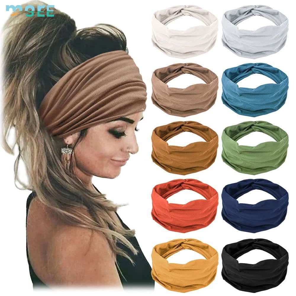 image-SeeMore Customizable Women Sports Entertainment 10 PCS Extra Wide Turban African Style Hair Wrap Head Bands