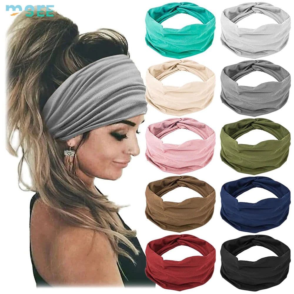 image-SeeMore Customizable Women Sports Entertainment 10 PCS Extra Wide Turban African Style Hair Wrap Head Bands