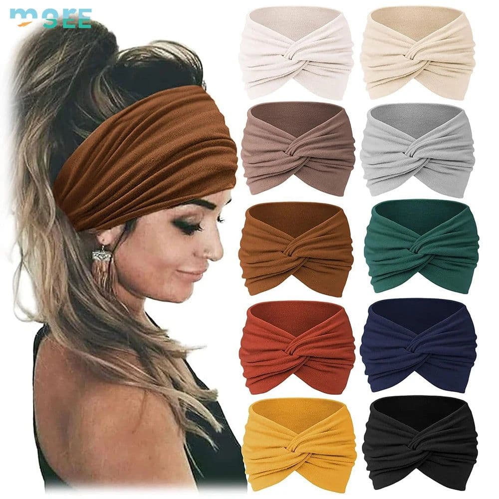 image-SeeMore Customizable Women Sports Entertainment 10 PCS Extra Wide Turban African Style Hair Wrap Head Bands