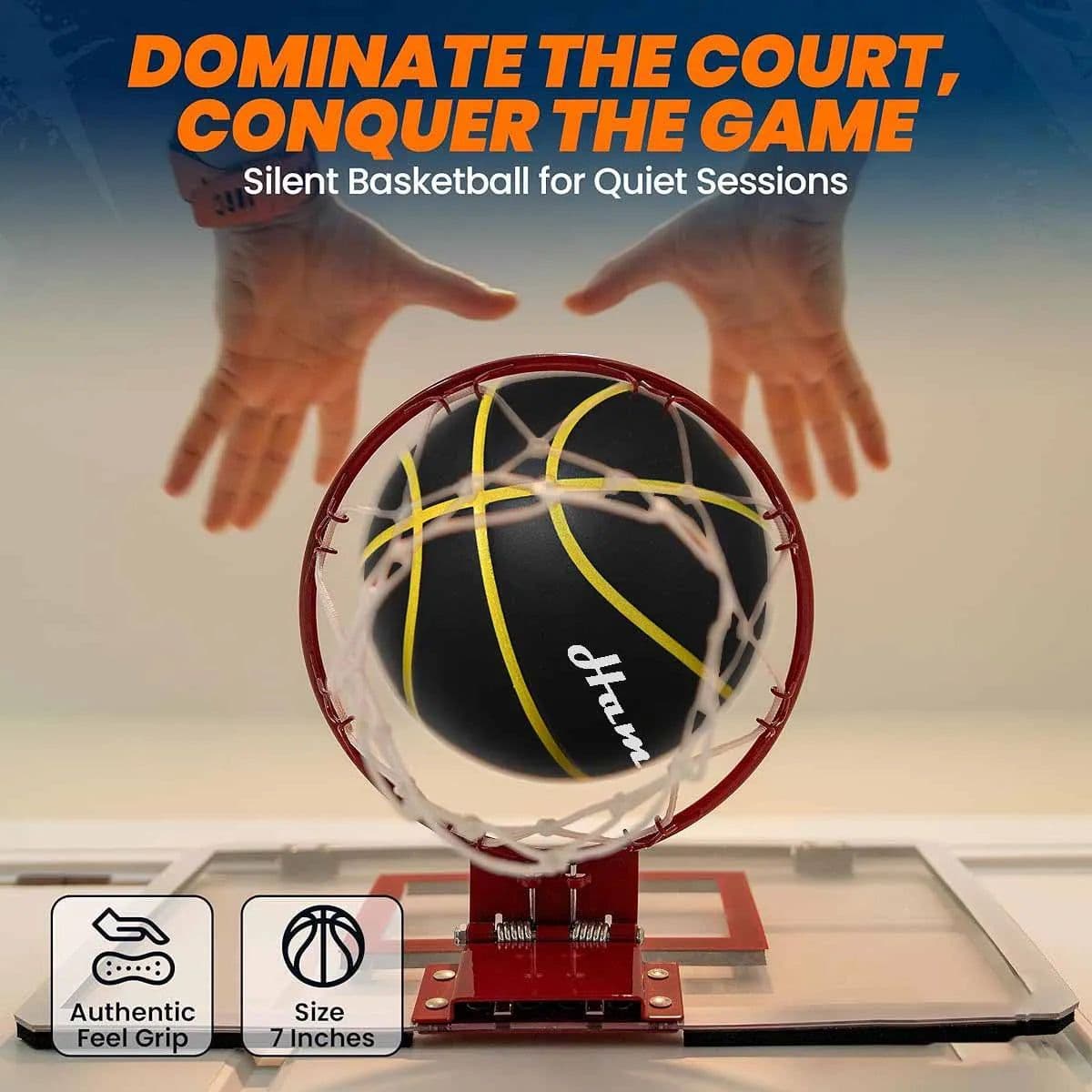 image-580G Silent Basketball Noiseless Dribble Indoor Size 7- 29.5inch PU Foam Airless Basketball Quiet Bounce 90% of Real Basketball