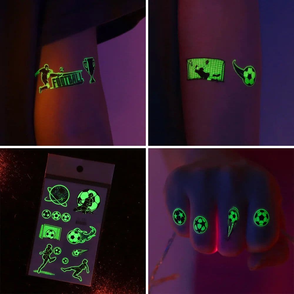 image-10 Sheets Football Tattoos Soccer Ball Luminous Temporary Tattoos Glow In The Dark Soccer Football Fans Party Favor Decorations