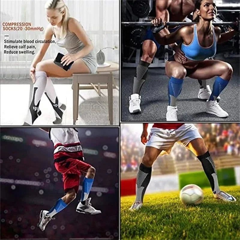 image-Running Men Women Compression Socks For Football Anti Fatigue Pain Relief 20-30 mmhg Black Compression Socks Fit For Sport Socks