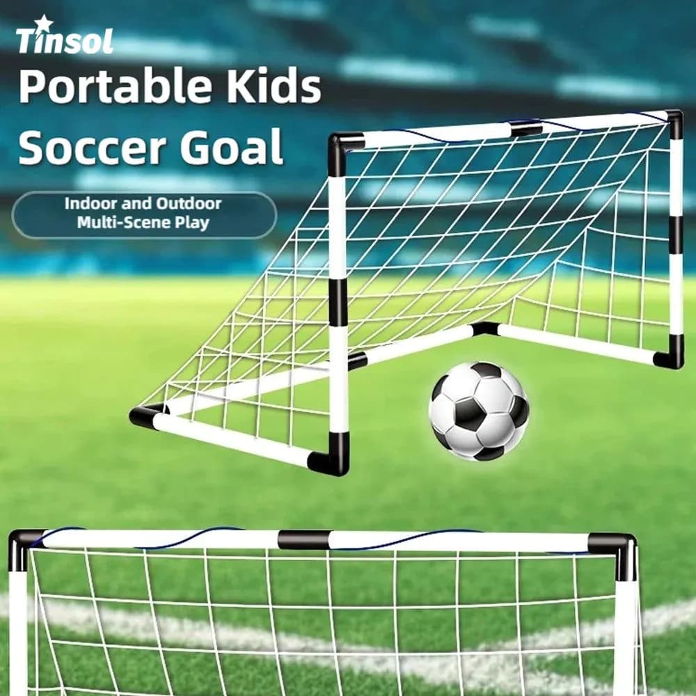 image-New Football Goal Sports Toy Foldable Children's Football Gate with Pump & Ball Portable Soccer Goal Outdoor Football Training