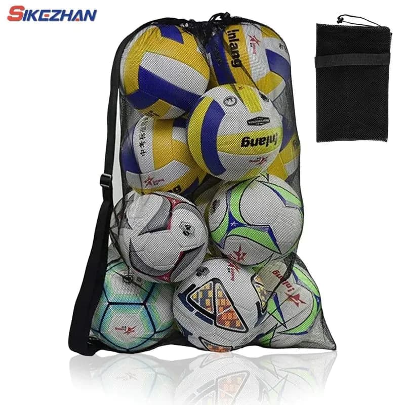 image-Mesh Soccer Ball Bag Extra Large Drawstring Basketball Storage Bag With Zipper Pocket Volleyball Football Net Pack Gym Bags