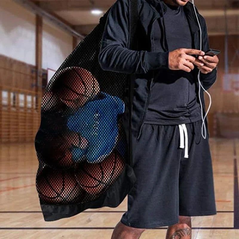 image-Mesh Soccer Ball Bag Extra Large Drawstring Basketball Storage Bag With Zipper Pocket Volleyball Football Net Pack Gym Bags