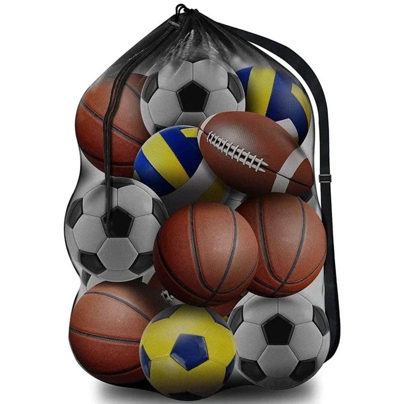 image-Mesh Soccer Ball Bag Extra Large Drawstring Basketball Storage Bag With Zipper Pocket Volleyball Football Net Pack Gym Bags