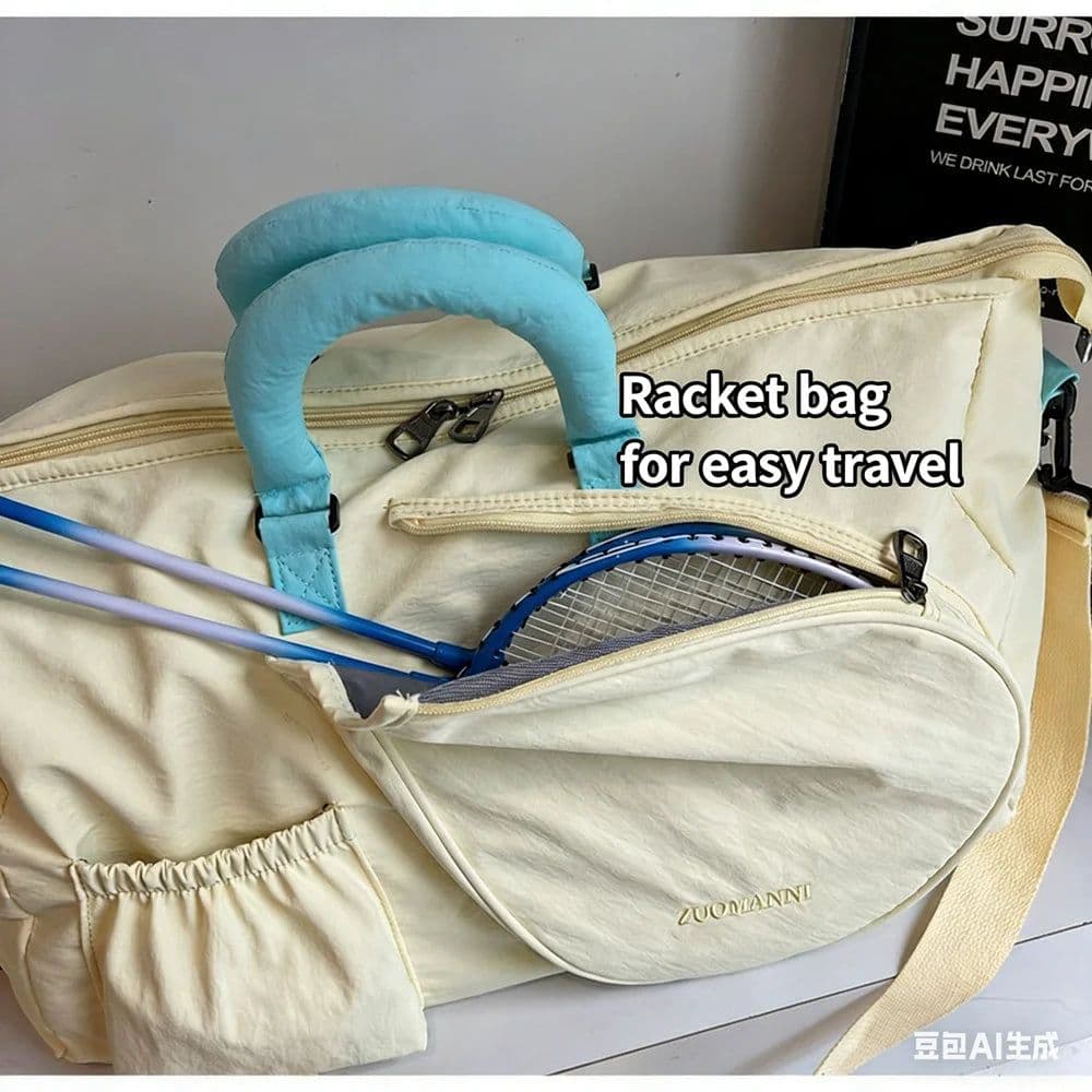 image-36-55L Badminton Tennis Racket Bag Women Fitness Bag Wet and Dry Separation Handheld Crossbody Single-Shoulder Travel Bag