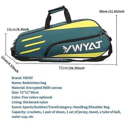 image-YWYAT Sports Bag Badminton Bag Single Shoulder 2 Rackets Backpack Tennis Badminton Racket Bag Thickened Nylon Beach Tennis Bag