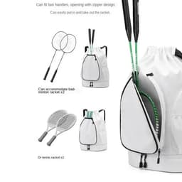 image-2 Rackets Tennis Racket Backpack with Shoes Pocket Waterproof Badminton Sports Bag Drawstring Closure Adjustable Strap Gym Pack